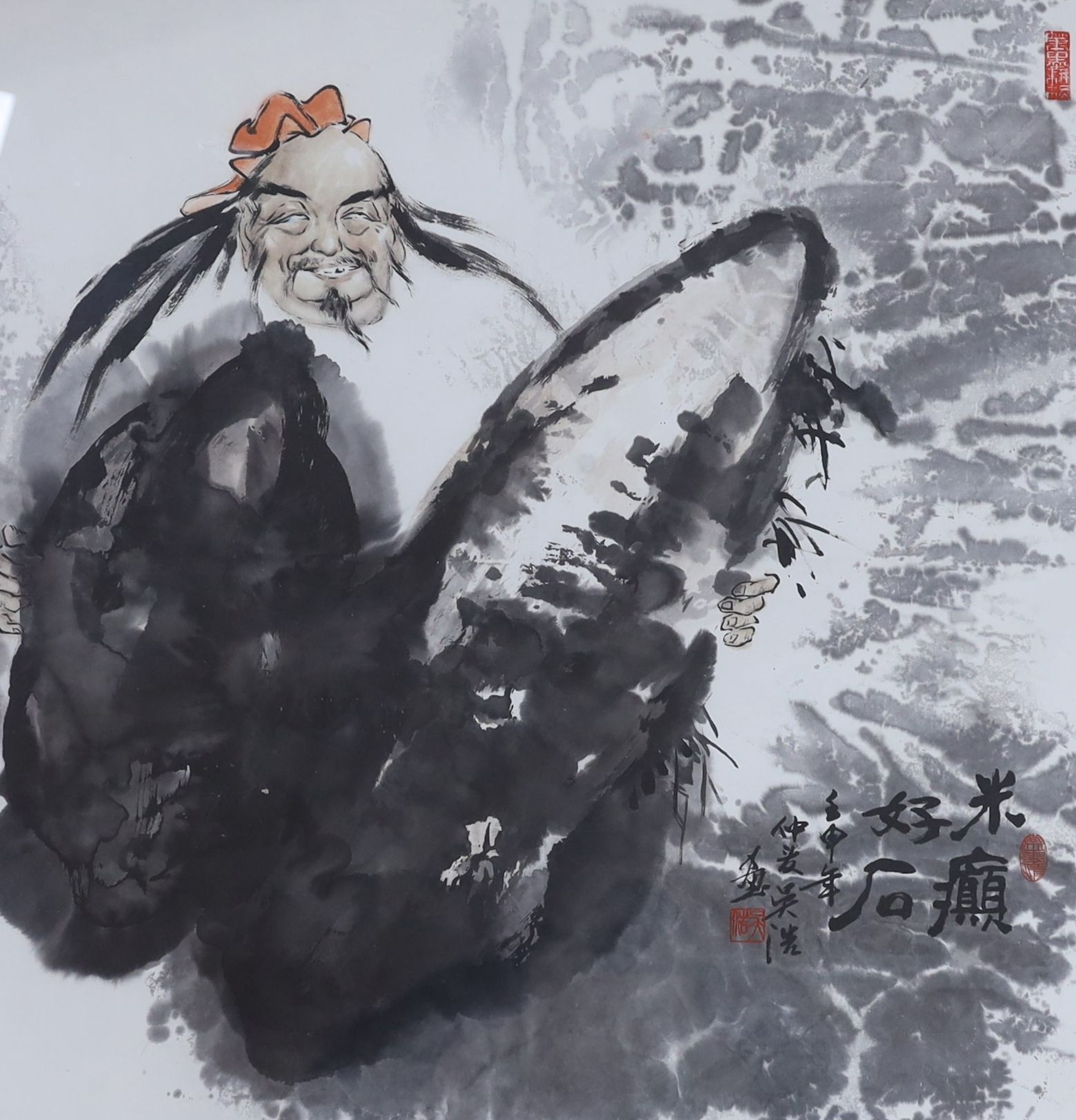 Chinese School, ink and watercolour, Li Bai the drunken poet, 66 x 64cm